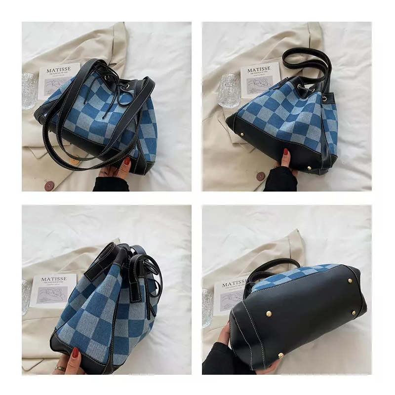 La nueva bolsa de tela Denim para niña Lattice Diseñador Bolsos Bolso Mujer Bolsos Bolso de la cuchara grande