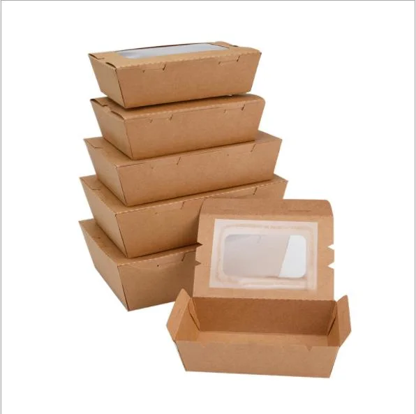900ml 1200ml 1600ml 2100ml Microwavable Contenedor de papel Kraft Tazón de papel para el almuerzo envasado