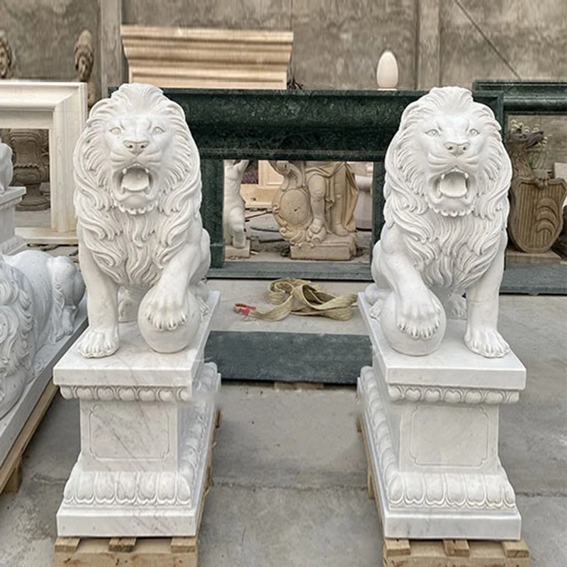 León de piedra de mármol personalizado esculturas de animales de talla en Mármol de León estatua para decoración