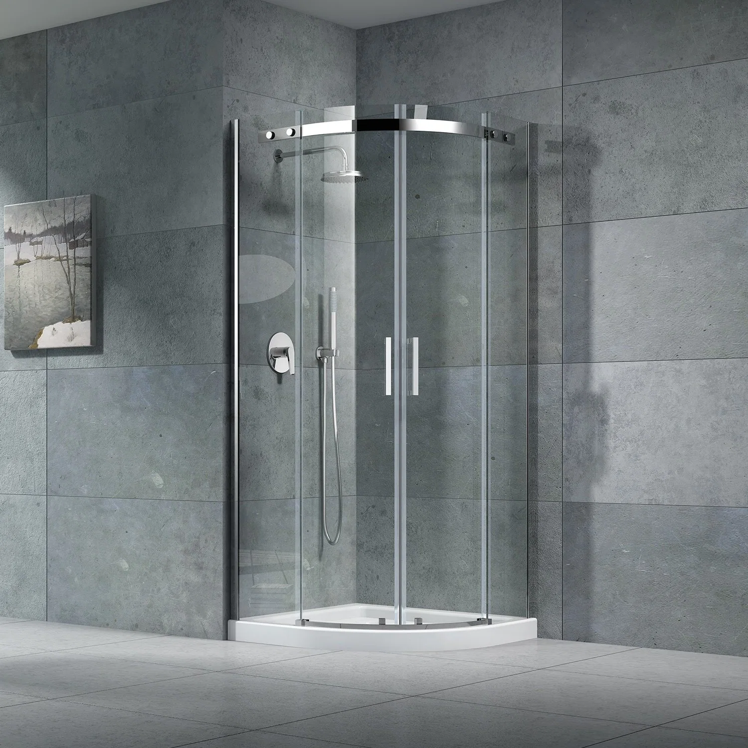 Stainless Steel Sliding Shower Enclosure with Frame and Double Handles Shower Room