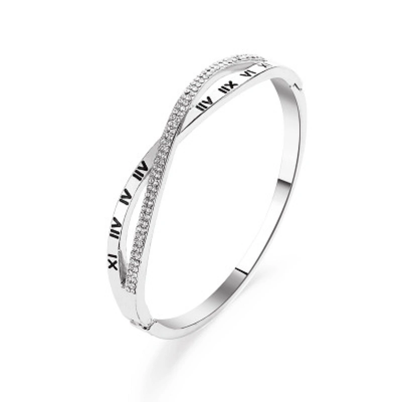 Stainless Steel Bracelet Bangles for Women Roman Numerals Bracelet with Rhinestones Esg14191