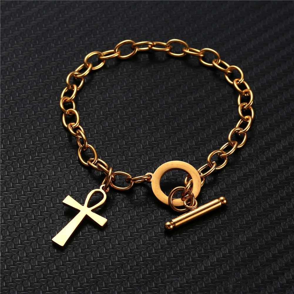 Pulsera colgante de cruz con hebilla OT de acero inoxidable