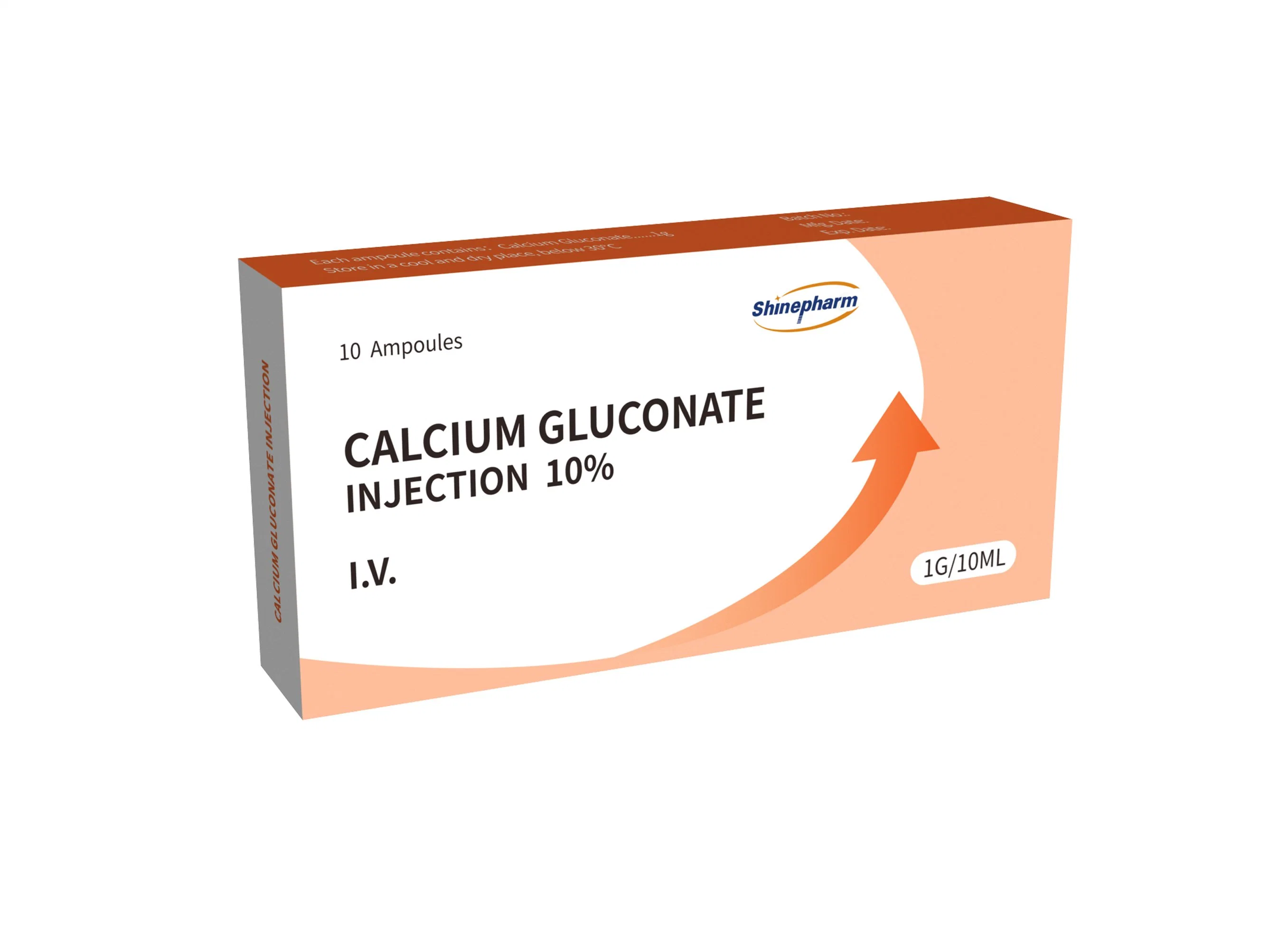 Nahrungsergänzungsmittel Calcium Gluconate Injection 10% 10ml Medizin Shinepharm