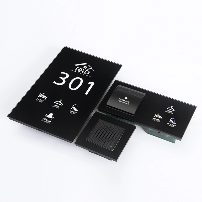 220V Black Tempered Glass Electric LED Touch Switch Hotel Apartment Door Sign