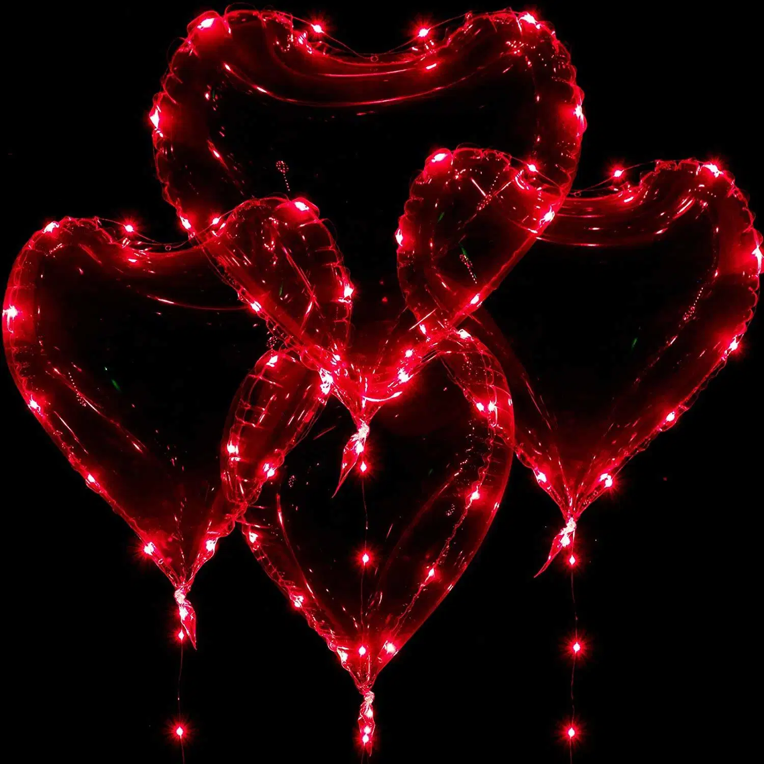 Large Clear Light up Heart Bobo Balloons with 10FT LED Red String Lights for Valentines Day Wedding Christmas
