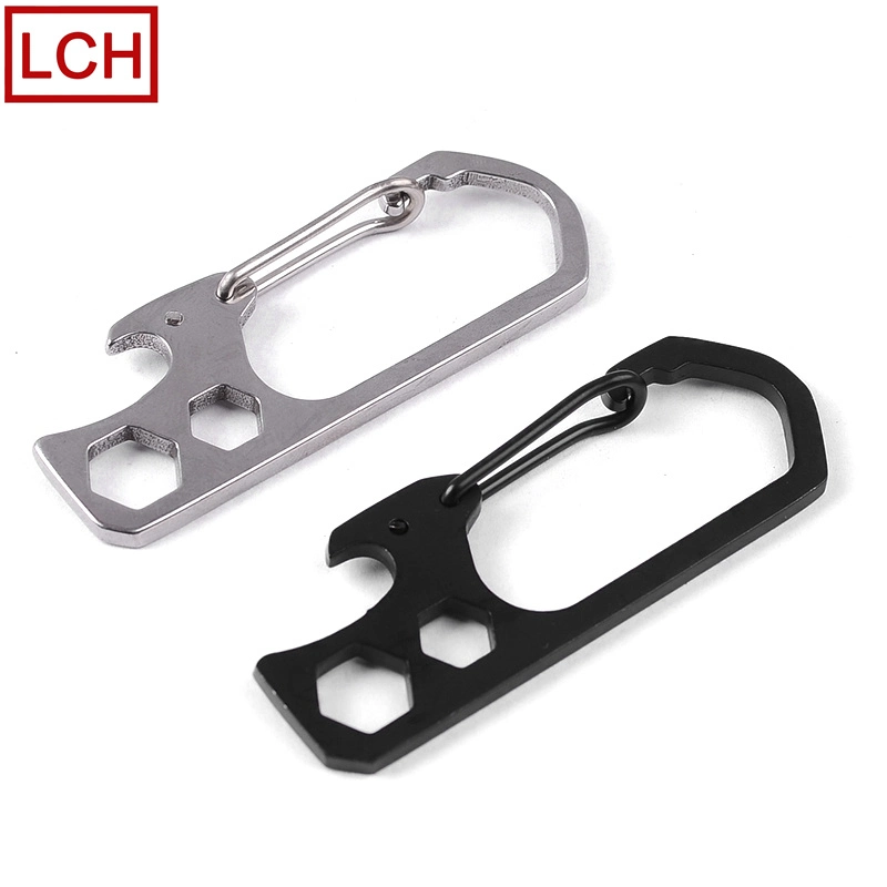 Customized CNC Stainless Steel Key Ring Carabiner Hook EDC Bottle Opener Hexagon Wrench Multi Tool