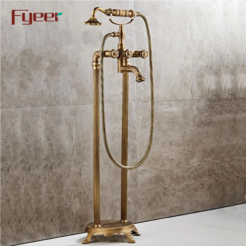 Fyeer European Floor Mounted Antique Bathtub Telephone Shower