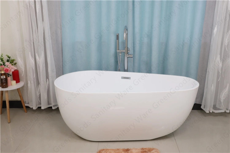 Modern USA New Standard Height Dimension Oval Shape Free Standing Acrylic One Person Bath Tub Soaking Freestanding Bathtubs