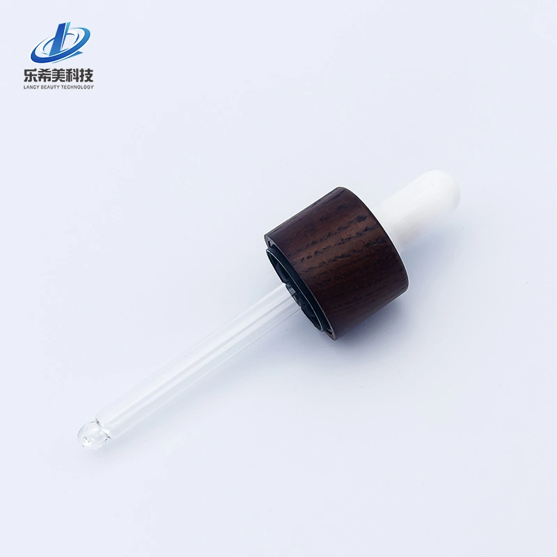 Glass Pipet Matching Cap Glass Dropper with Raw Wood Flat Cap and Silicone Rubber Top Screw Dropper on Bottle