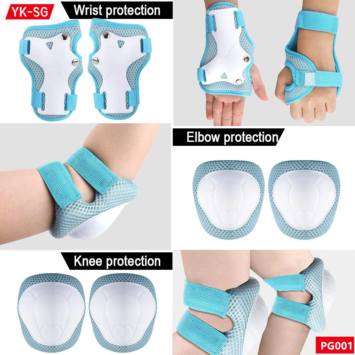 Pack de 6 jeu de pignons de protection avec poignet genou coude Kit safety pad Forteenager le patinage, le vélo, planche à roulettes, patins à roues alignées