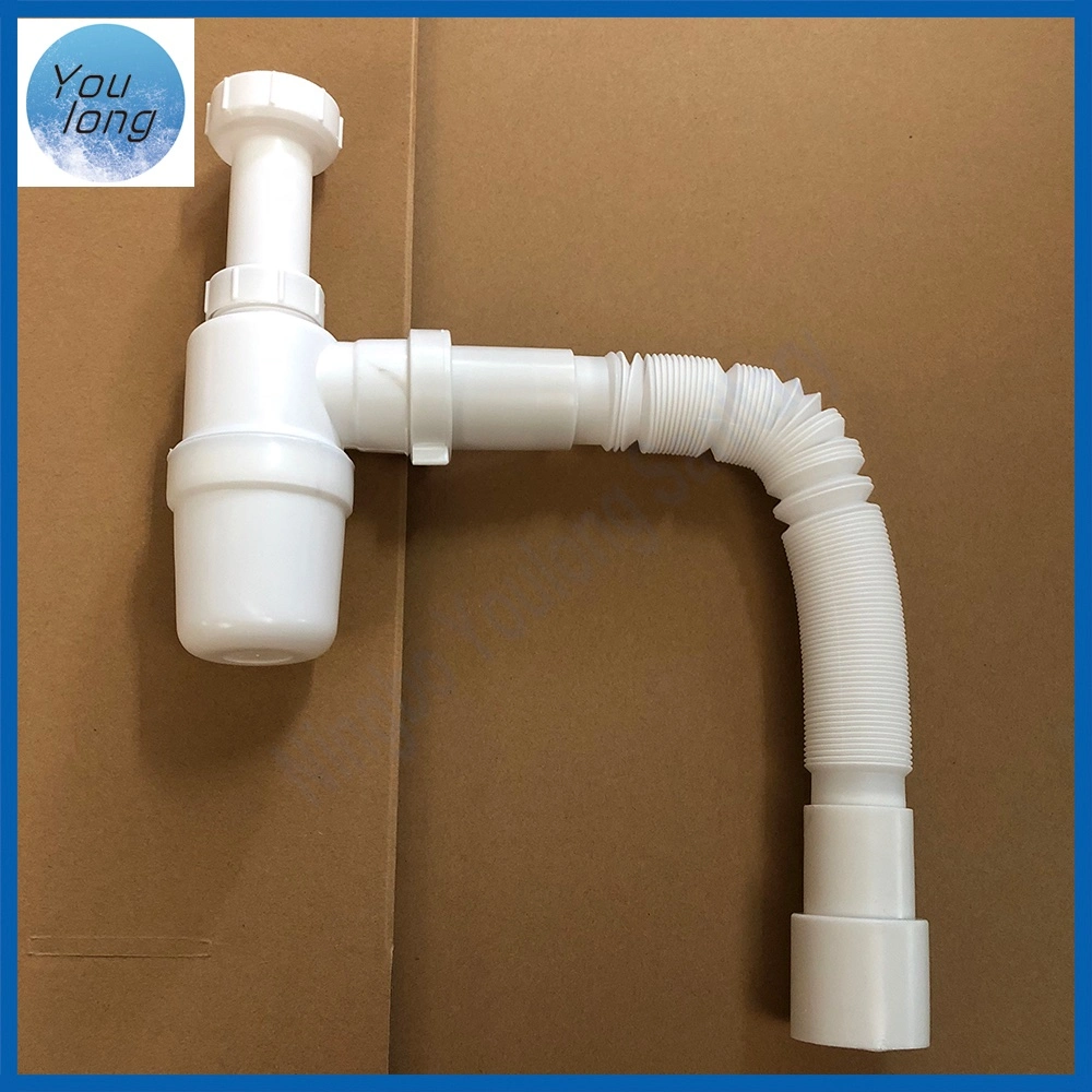 White PP Plastic Water Drain Pipe Sink Drain Hose Waste for Kitchen Lavatory Waste Sink Bottle Trap