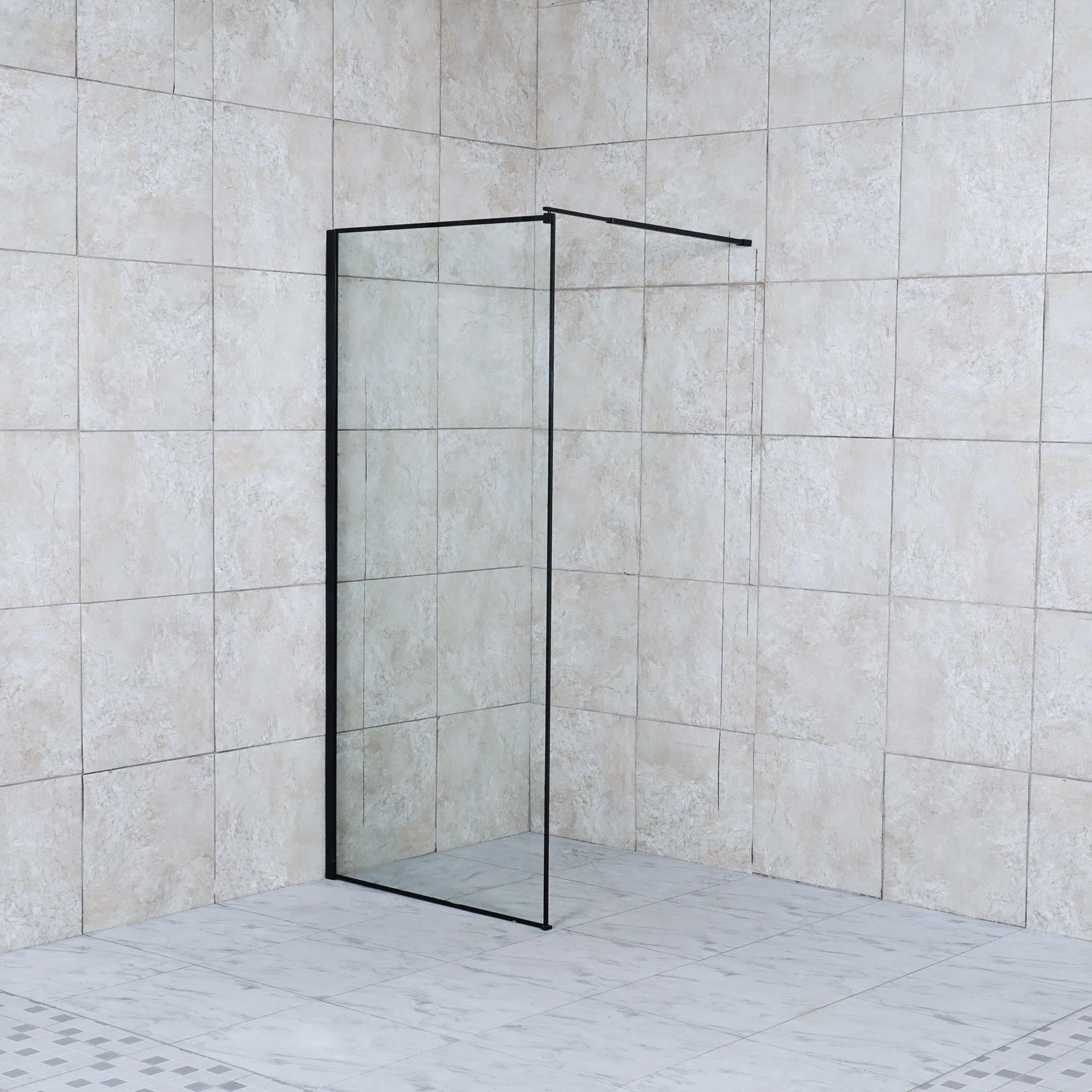 Frameless Clear Tempered Glass Black Profile Walk in Shower Screen Shower Door