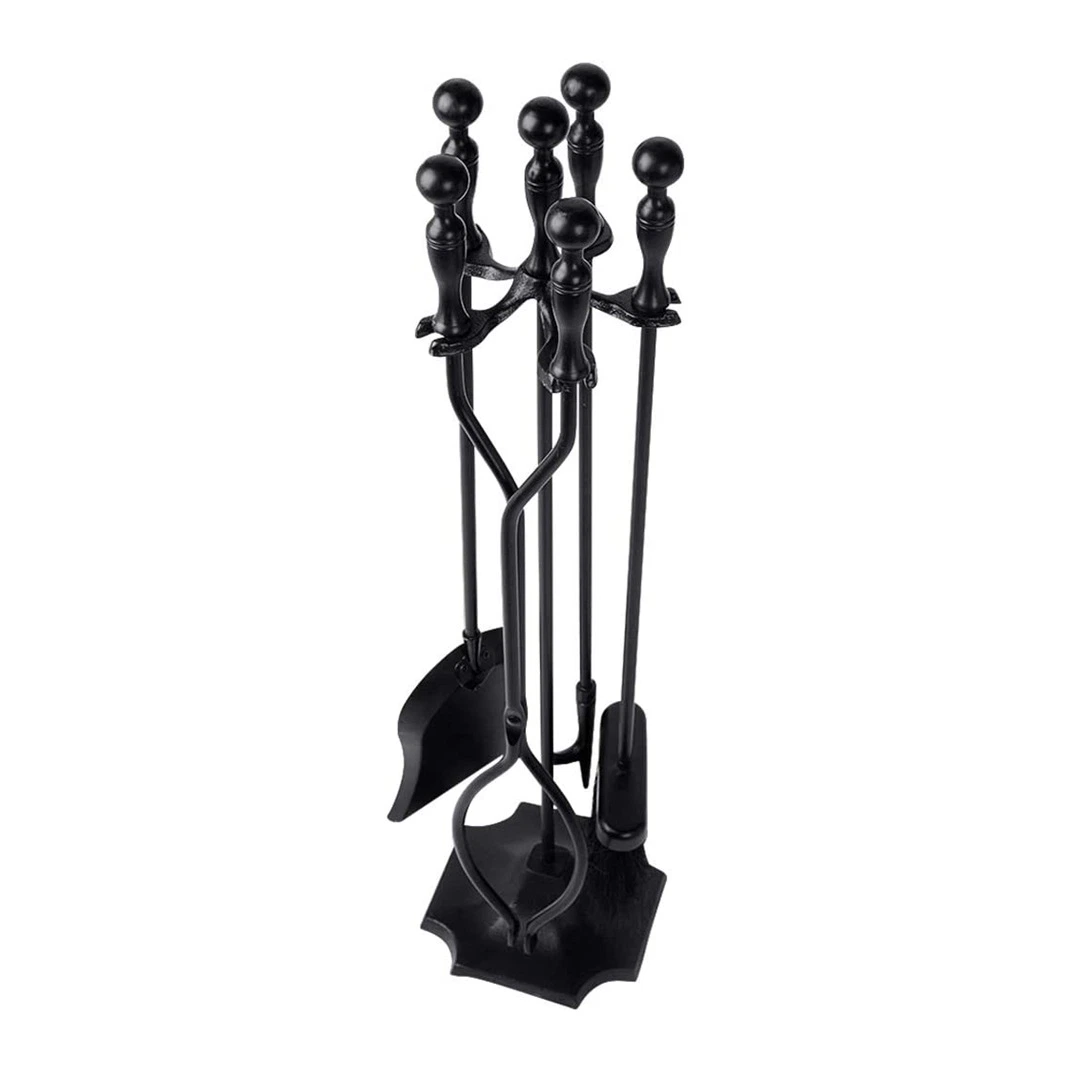 Poignée en fer forgé cuisinière en bois extérieur cheminée Accessoires 4PC doré Ensemble d'outils de nettoyage pour foyer