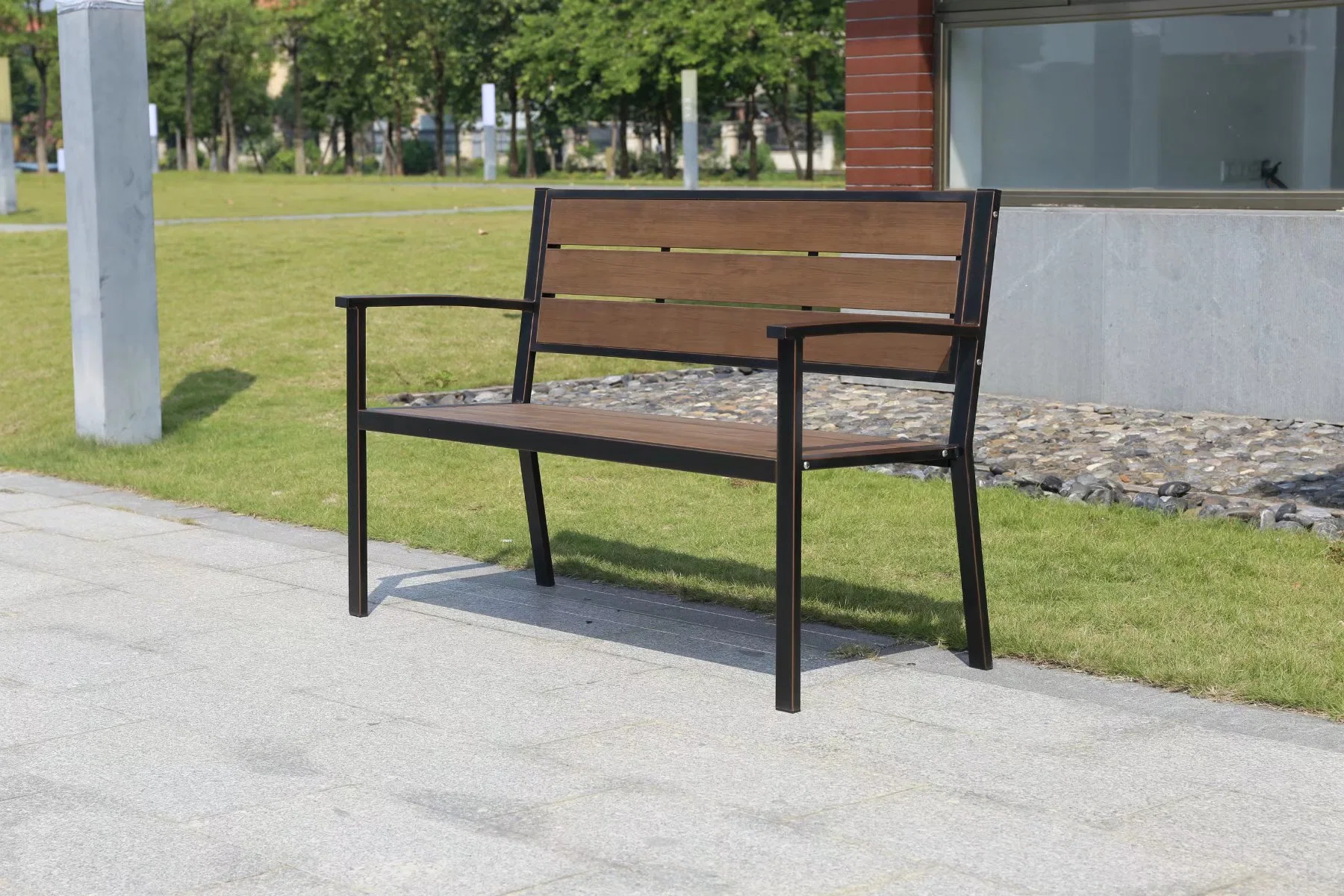 WPC Outdoor Bench 100% Recycled Plastic Wood and Framed with Cast Aluminum Yard Patio Benches