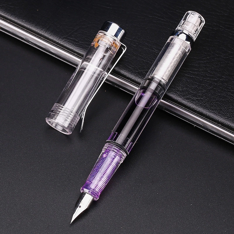 9-couleur plastique transparent grande capacité encre stockage stylo Publicité étudiant Stylo-plume absorbant l'encre à piston pour cadeau de promotion