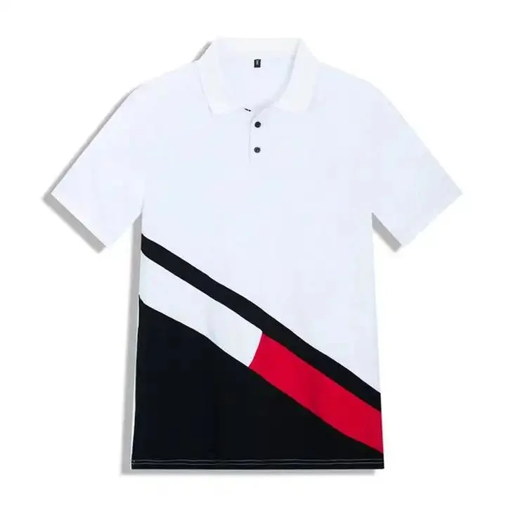 Polos personalizados de Boy's Manga corta con logotipo bordado en bloques de color Polo de golf para hombre