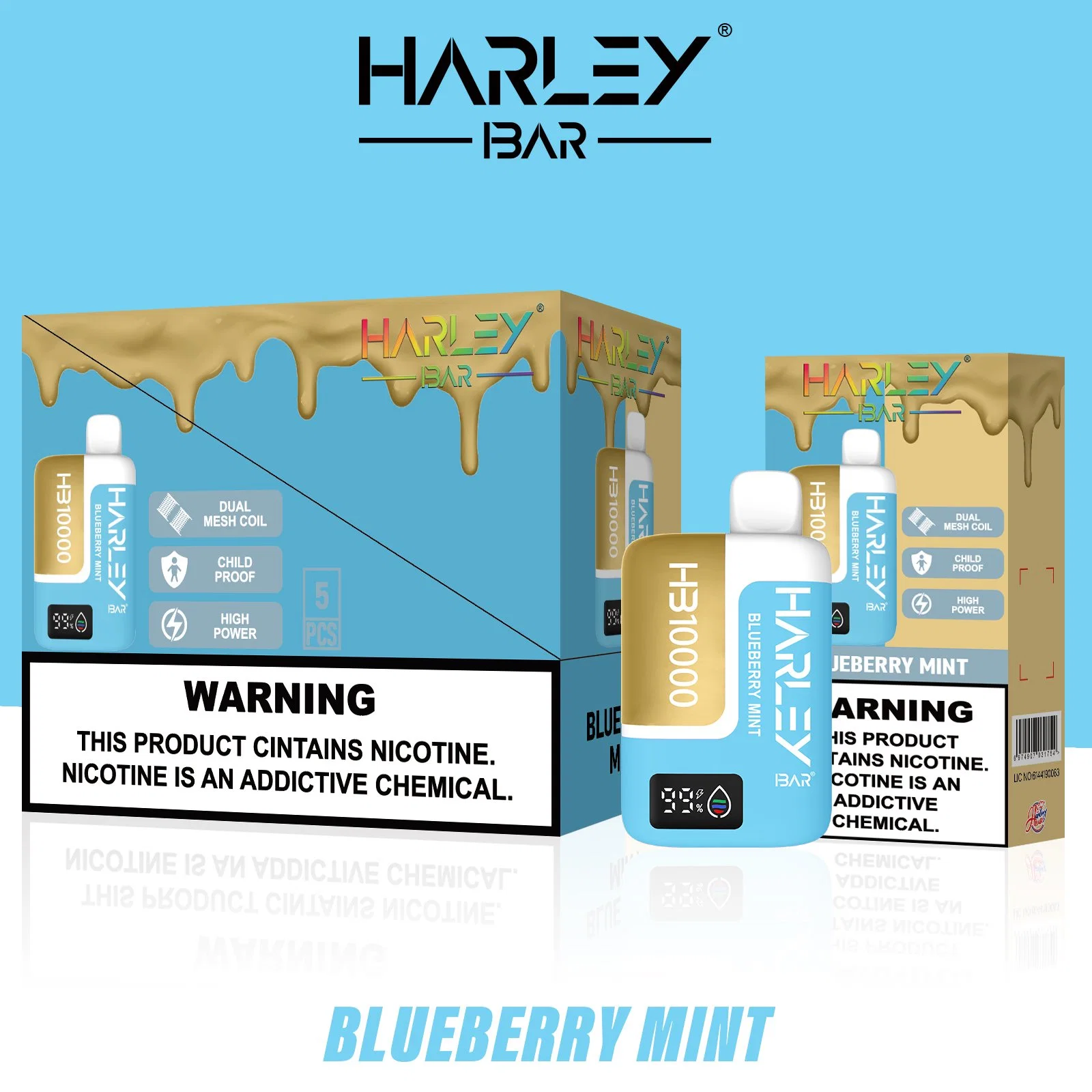 Harleybar Hb10000 Puffs Dual Mesh Coil and Child Proof 20 Flavors E-Cig Screen Vape Pen