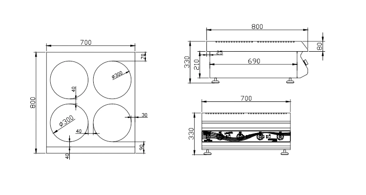 Estufa de inducción de sobremesa 4 quemador con 8 Gear Fire Control de potencia para uso comercial