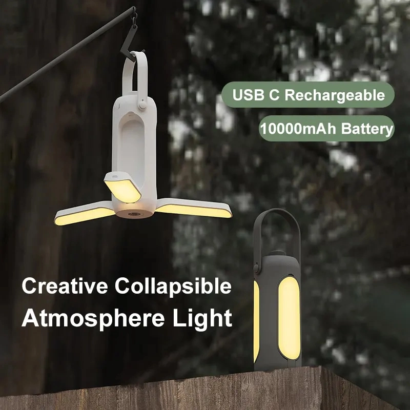 Linterna de camping 10000mAh USB blanco cálido C Batería recargable del portátil Tienda LED lámpara de emergencia exterior de la luz de ambiente