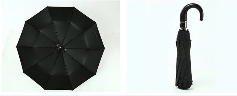 Fully Automatic Leather Bent Handle Three-Fold Umbrella