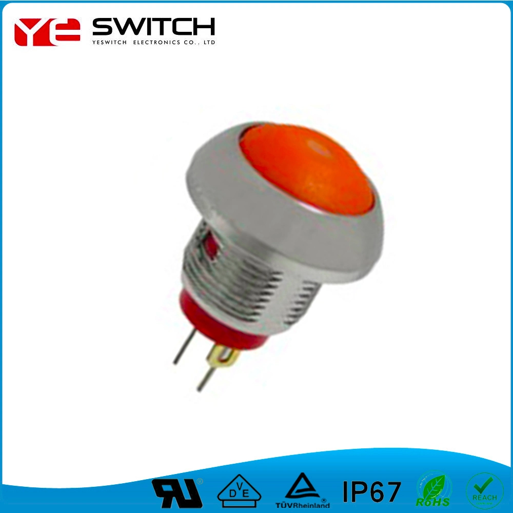 Botão de pressão subminiatura LED IP67 com fio de 12 mm botão de pressão Interruptor