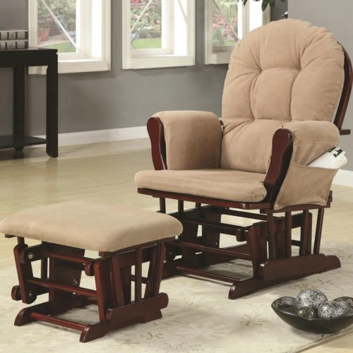 Solid Wood Kids Furniture Wooden Glider and Ottoman with Microfiber Upholstery