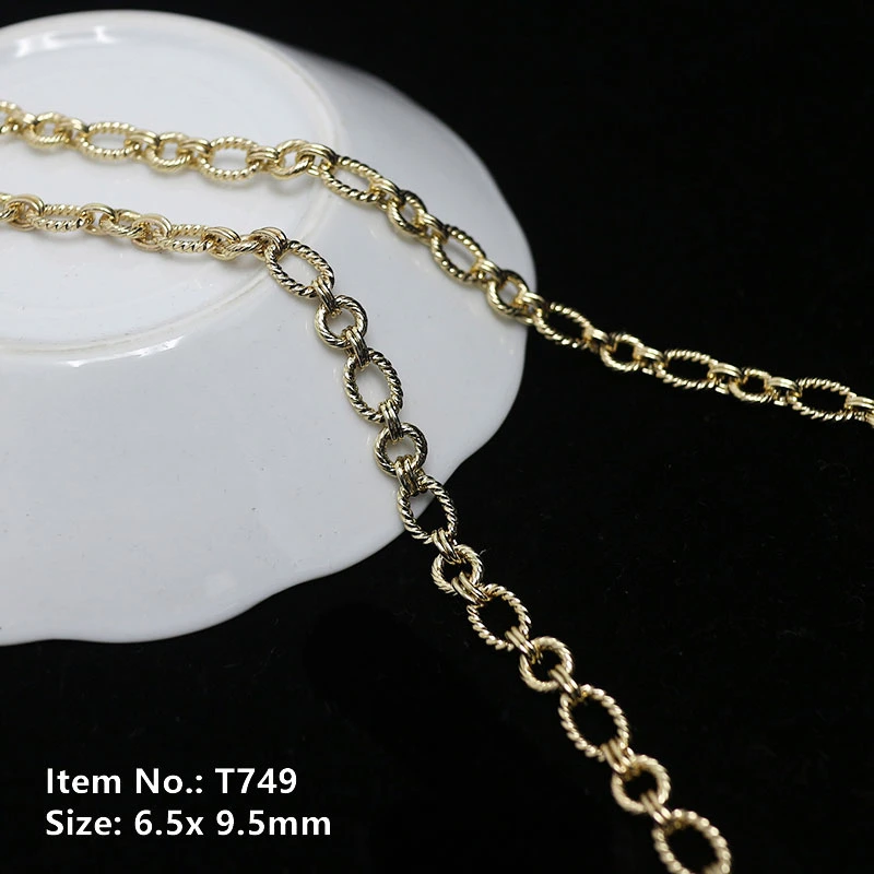 Bolso mayorista de accesorios de la cadena de la cadena de aluminio personalizado para el Bolso Bolso Correa de la cadena de metal dorado para bolso T749