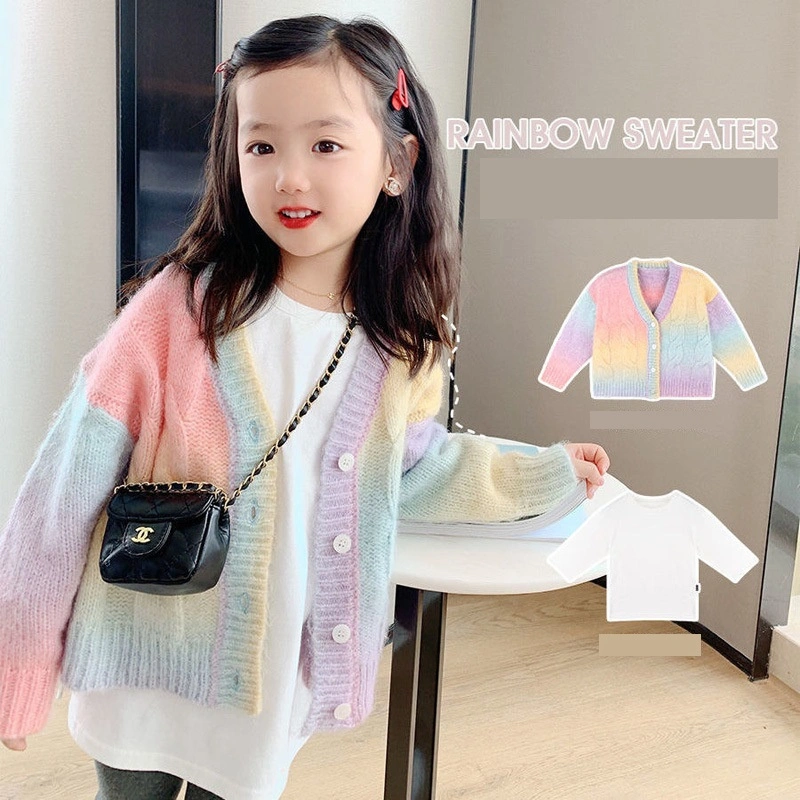 Fancy 2022 meninas suéter tricotado nice mudar de cor Kids Rainbow suéter
