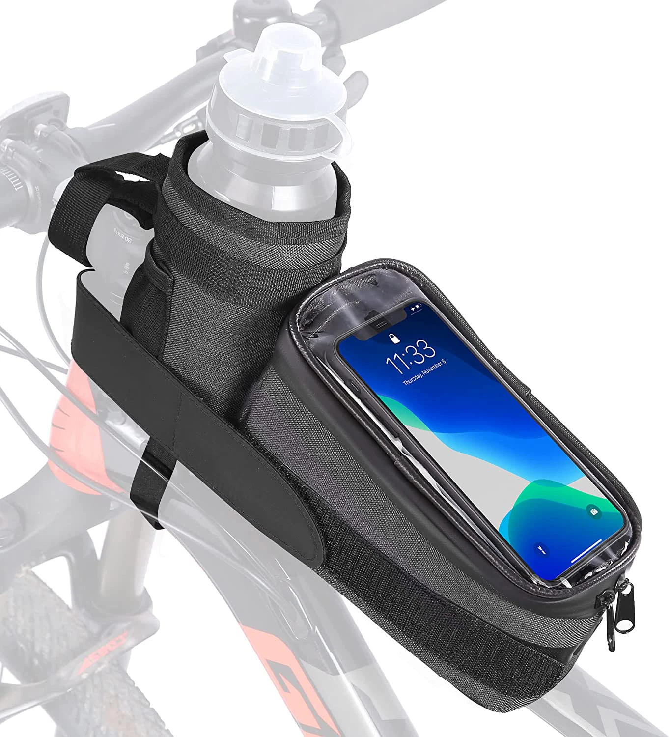 Bike Phone Front Frame Bag with Water Bottle Holder Bag Bicycle Phone Bag
