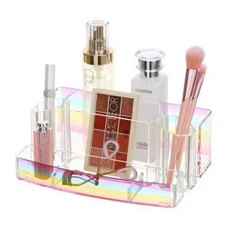 Cosmetic Brush Holder Rainbow Pattern Storage Holder Acrylic Drawers Storage Makeup Organizer