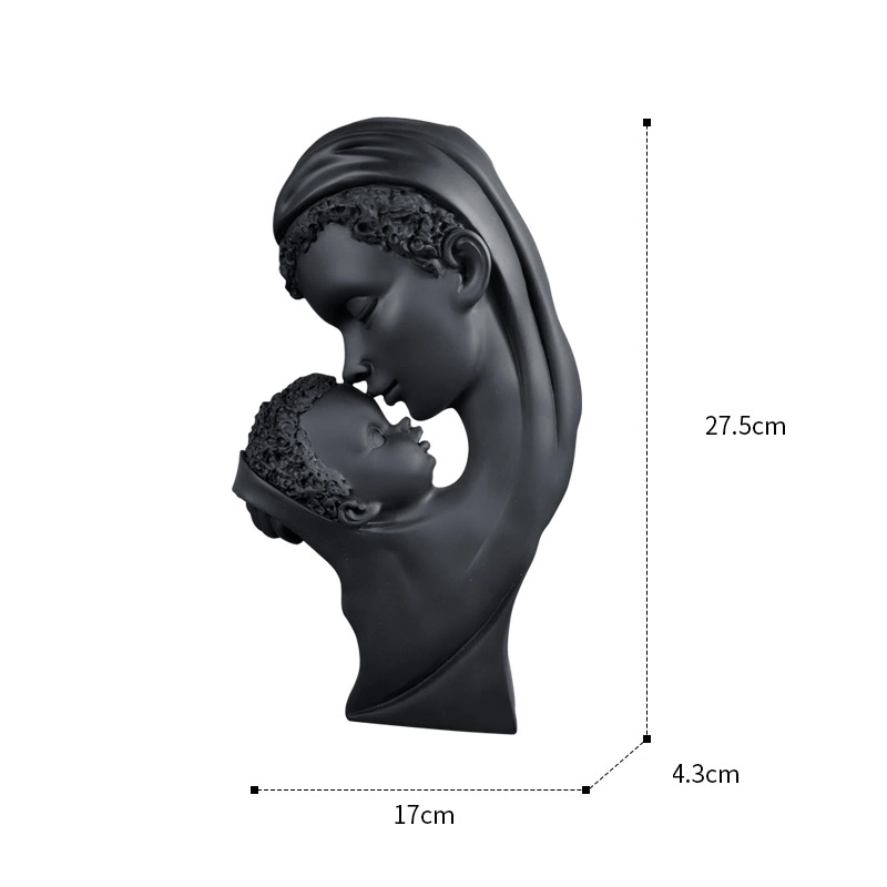 Resin African Mom Hugging & Kissing Son Statue for Mother&prime; S Day Gift Decoration