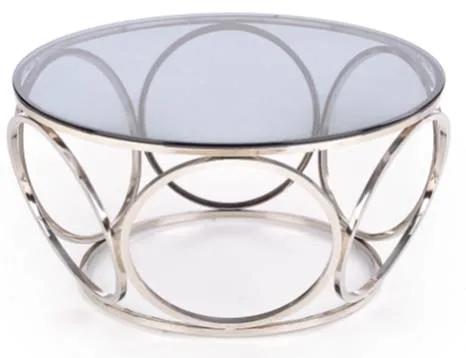 Nordic Round Tempered Glass Top with Stainless Steel Frame Coffee Table