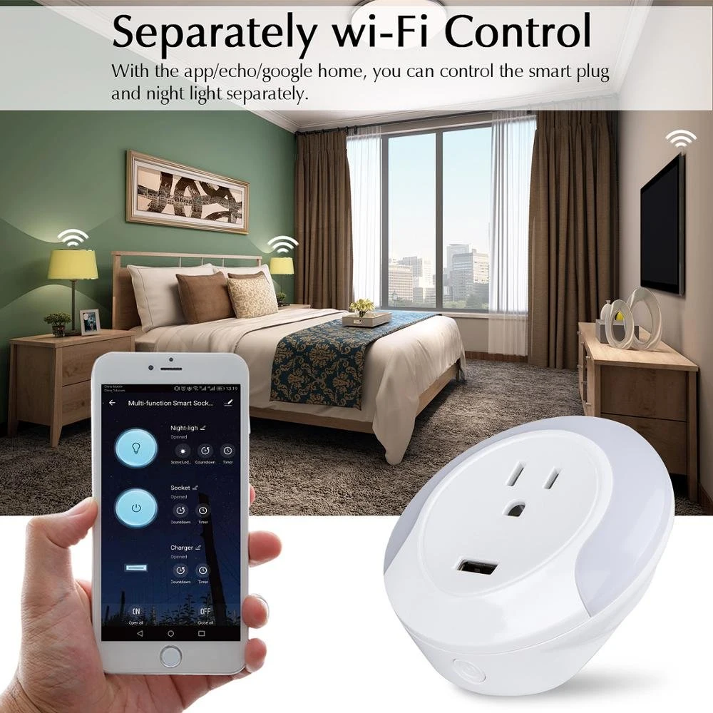 Tuya Smart WiFi Socket USB Remote Alexa Google Voice Control مقبس كهربائي أمريكي