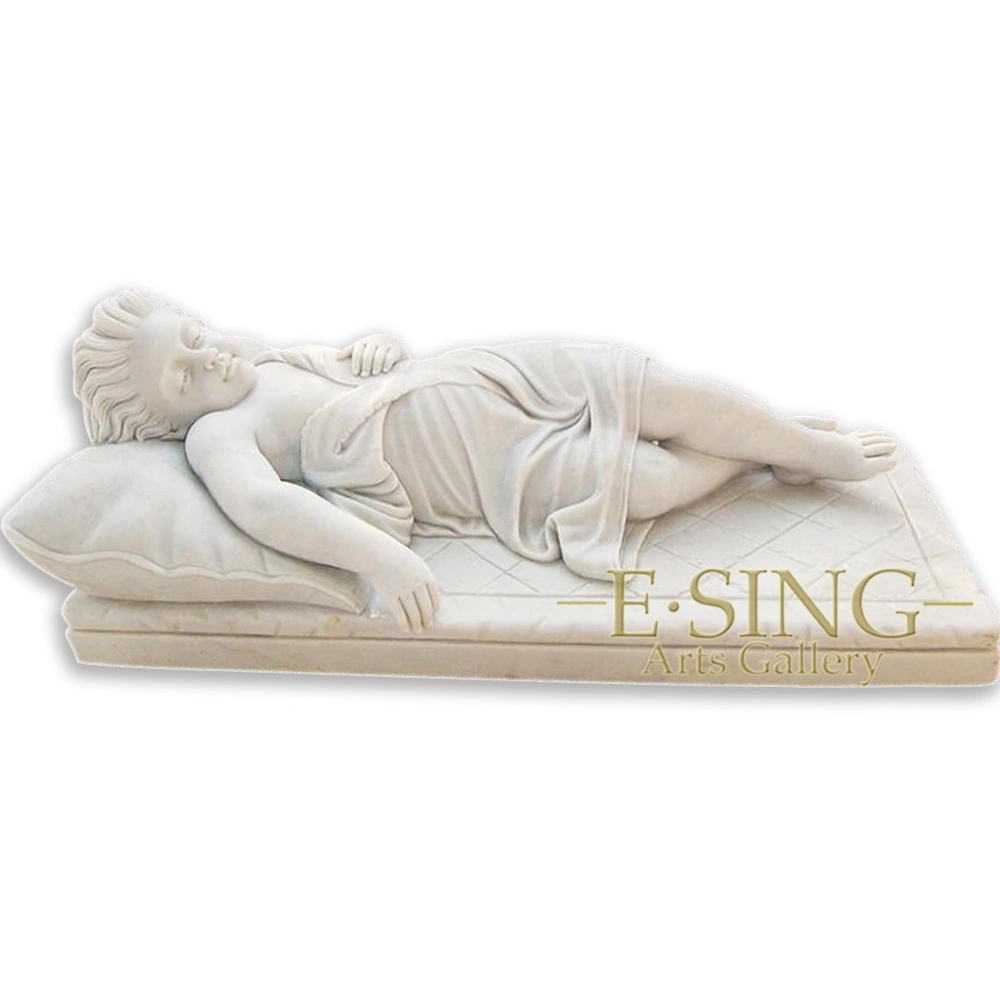 Life Size Natural White Marble Cemetery Angel with Wings Sculpture for Graveyard Decoration