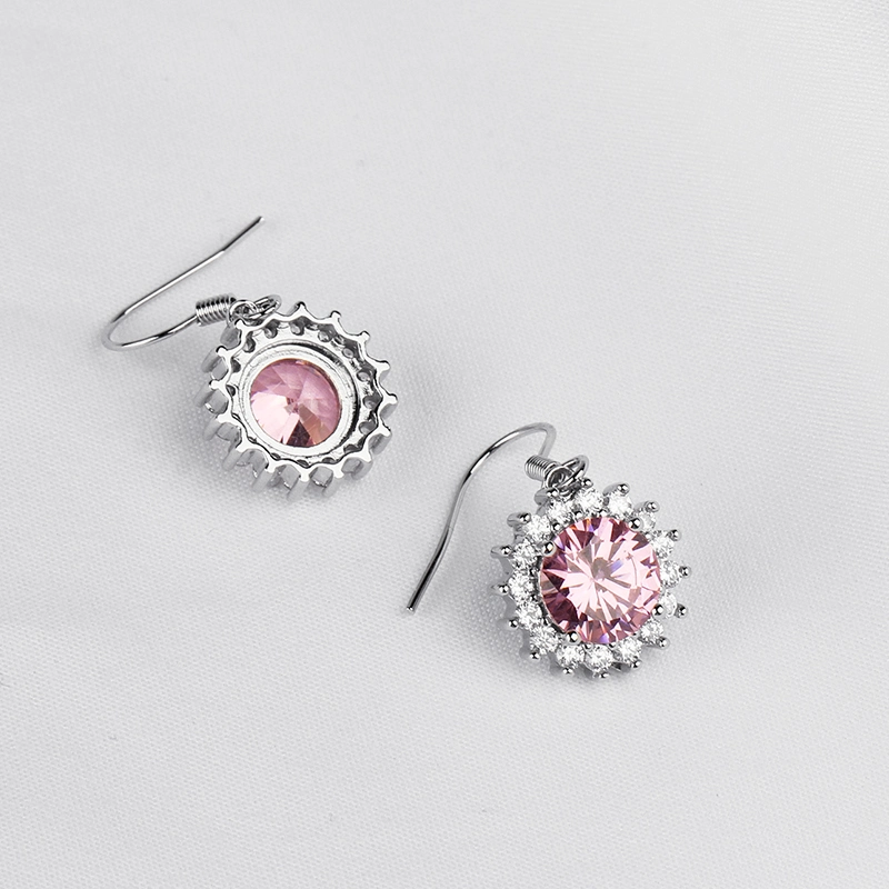 Boucles d'oreilles longues en CZ rose pour femme de bijoux de mode en gros.