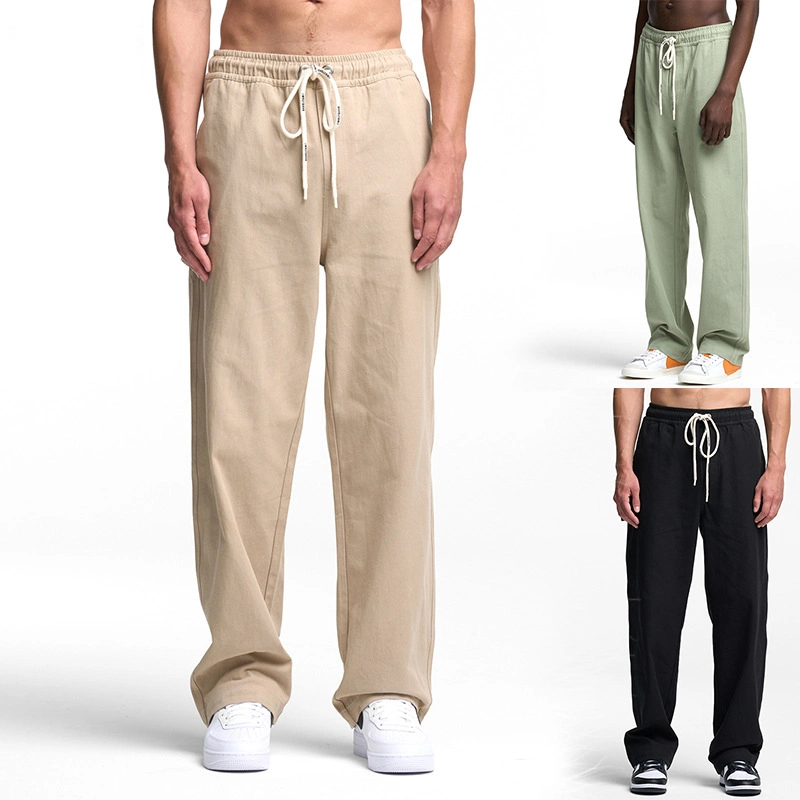 Men Clothing Cotton Pants Wholesale Price Custom Lightweight Pants Straight Drawstring Elastic Waist Trousers Casual Mens Pant