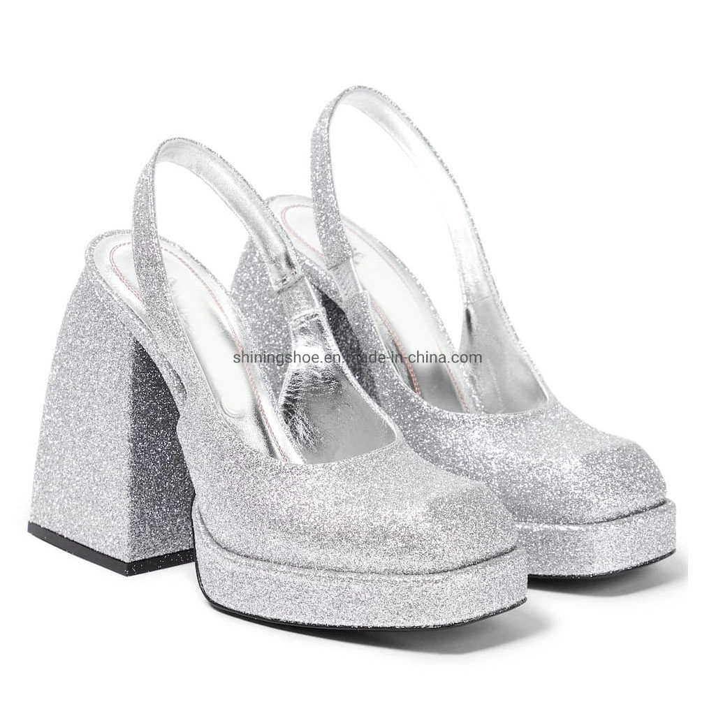 Most Popular Glitter Leather Slingback Pumps Shoes for Girls