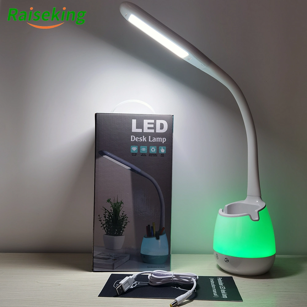 Rechargeable LED Desk Lamp with Pen Holder RGB Color Changing Light, Bedside Table Lamp for Study Reading