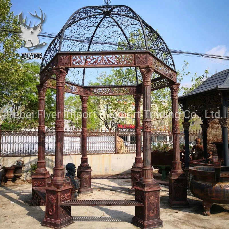 Outdoor Park Garden Metal Craft Sculpture Pavilion Decoration Modern Design Black Color Round Shape Cast Iron Gazebo