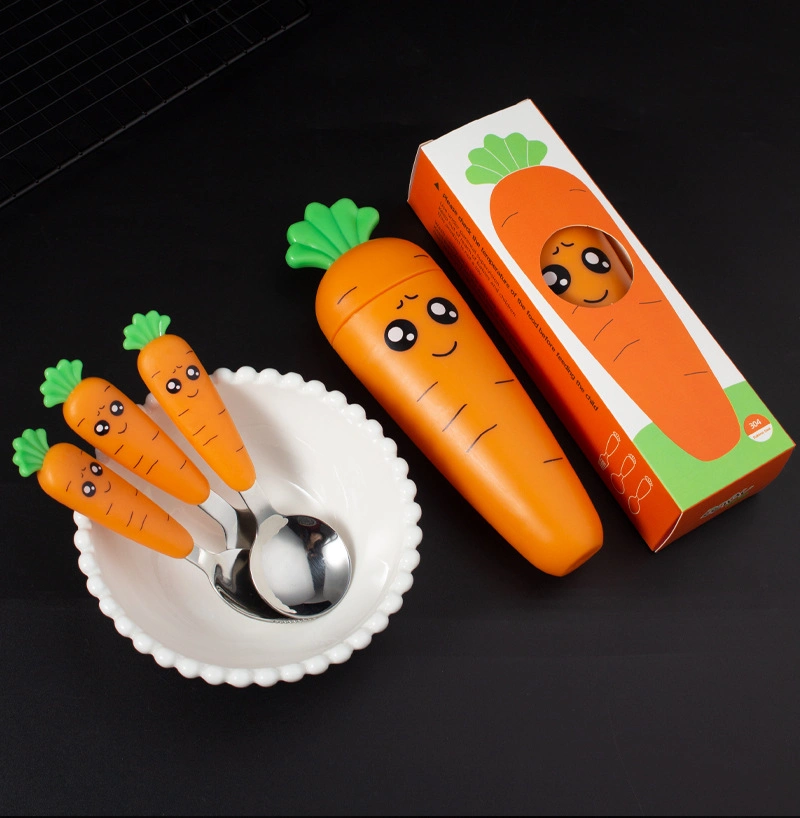 Radish Food Grade Children Carrot Cutlery Stainless Steel Spoon Fork Portable Travel Flatware Set for Kids