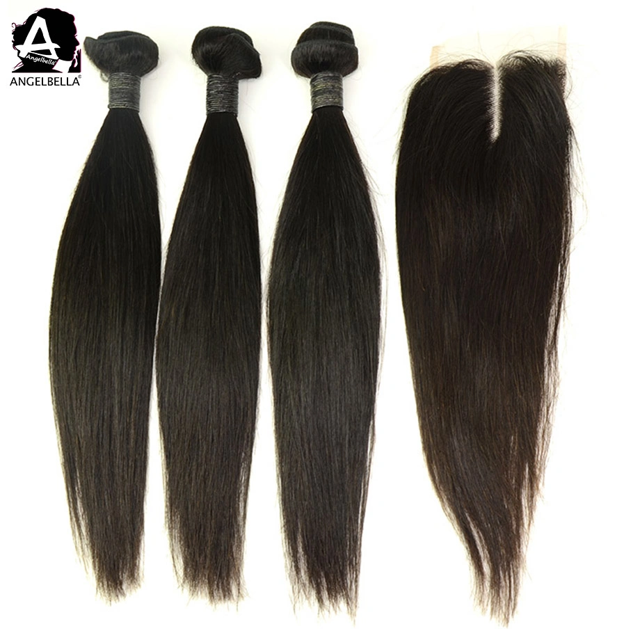 Angelbella Free Parting Bleached Knots Grade 5A Brazilian Closure Piece Straight Hair 4*4 Lace Closure Glue