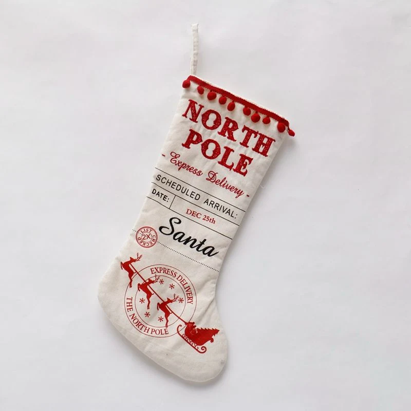 New Arrival Christmas Stocking with Printing Car Linen Christmas Candy Bag