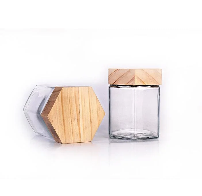 Kitchen Glass Jar with Sealed Pine Wood Lids Glass Jar with Wooden Lid Glass Bottle