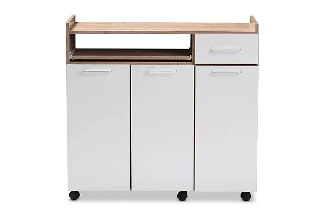 New Arrival Modern Solid Wood White Kitchen Rolling Cart Storage Cabinet with Wheels