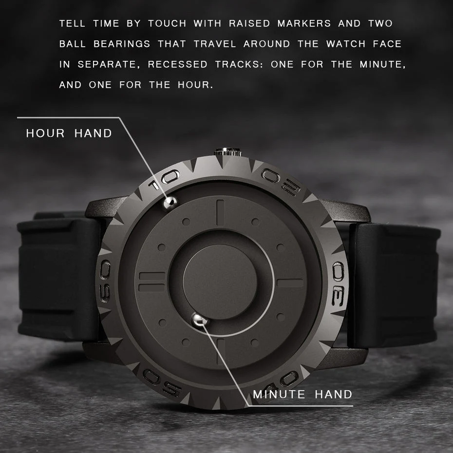 Montre créative fer magnétique bille pointeur Quartz horloge mâle particulier Montres Blind Touch pour Homme