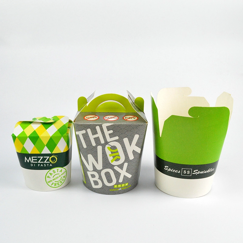 Custom Printed Disposable 16 26 32oz Food Takeout Takeaway Rice Chinese Noodle Packing Paper Box with Handle