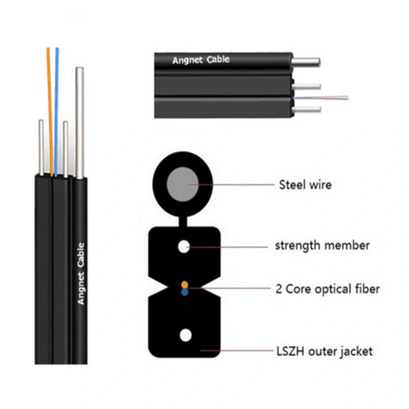 Indoor Outdoor 1 2 Core G657A1 FTTH Fiber Optic Drop Patch Cord Cable with Connector