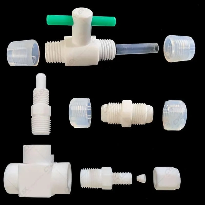 PFA/PVDF/PTFE Valves & Fittings for Fluid Handling Solutions Moulded Plastic and Molding Service