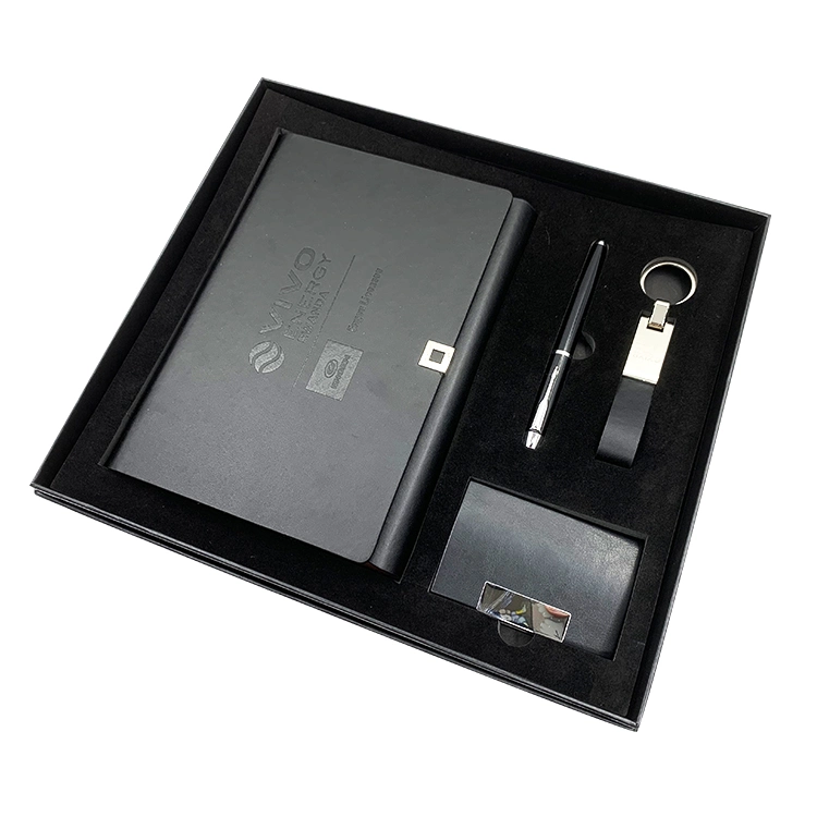 Customized Office Supply 4 in 1 Loose-Leaf Notebook Key Chain Cardcase Pen Business Gift Set