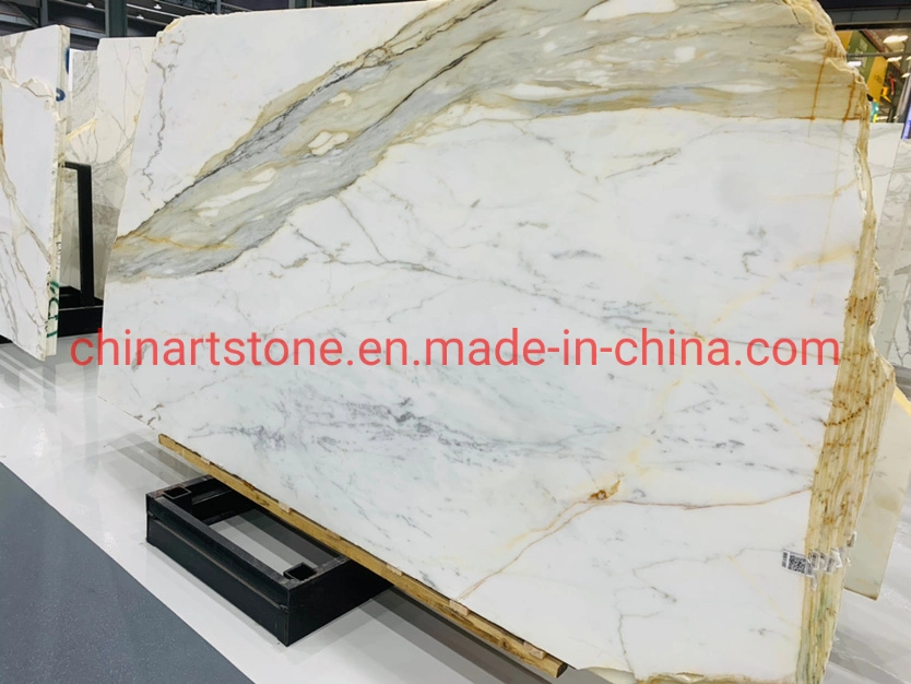 Nature Italy Calacarra Golden White Marble Slab for Countertops and Tiles